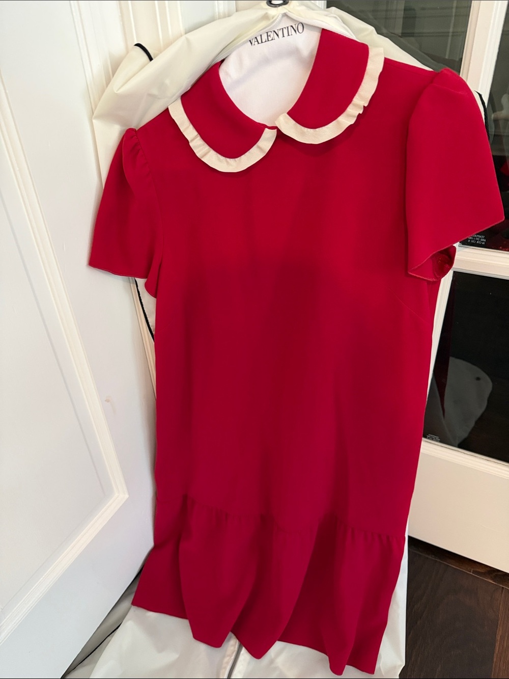 Valentino red dress with cream scalloped Peter Pan collar